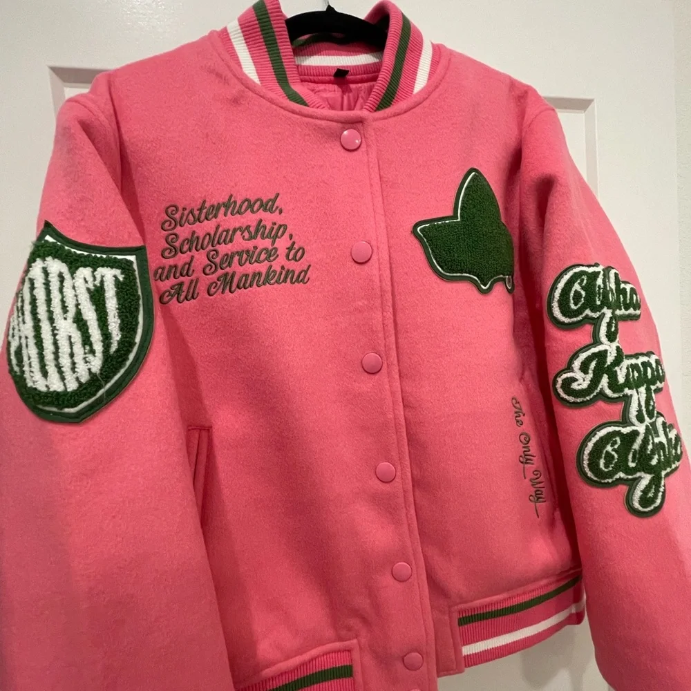 NEW*FULL LENGTH TIMELESS IVY VARSITY AKA LETTERMAN JACKET,PINK Alpha Kappa Alpha - Picture 5 of 8